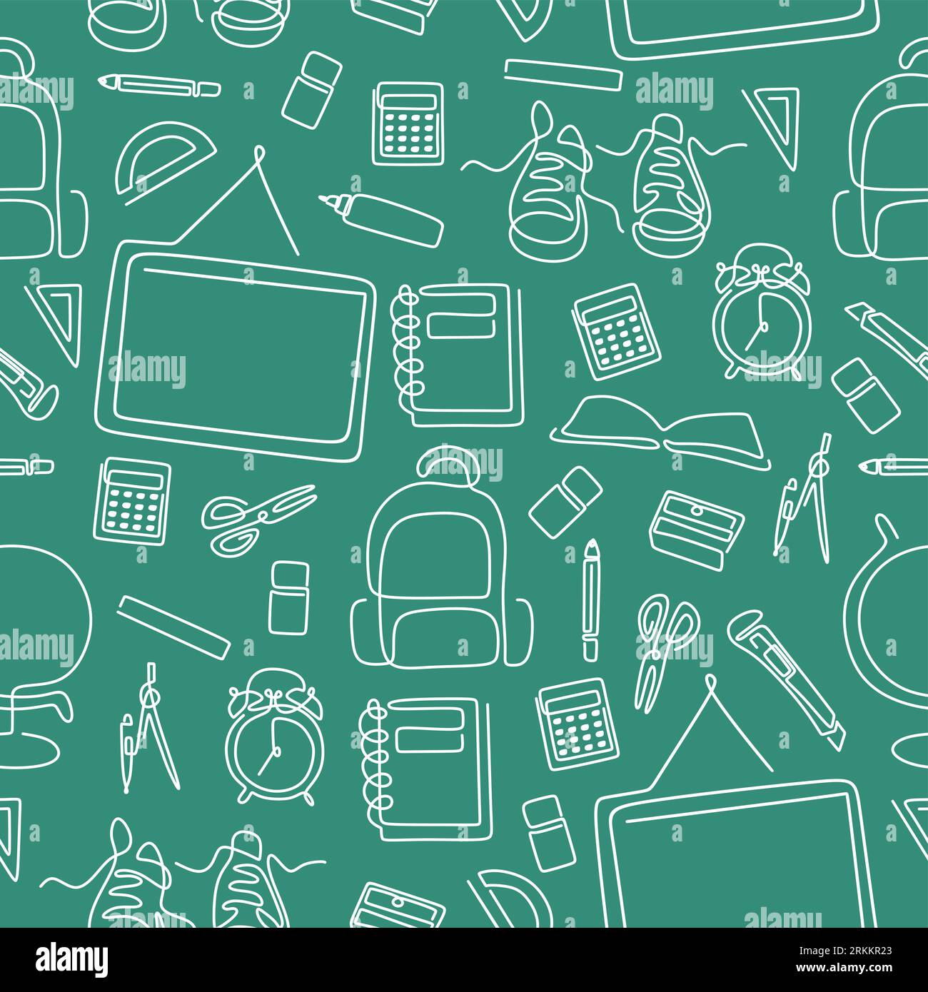 Back to school seamless pattern of school stuff on green background Stock Vektor