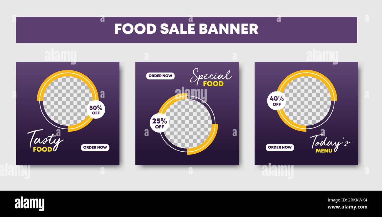 Food social media web banner design template bundle. Suitable for restaurant or cafe menu discount square template digital marketing and advertising s Stock Vektor