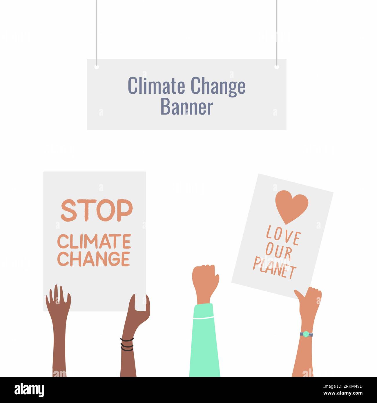 Climate change banner. Demonstrating concept, People protesting against climate change. Hands holding posters of Protesters to save our planet. Vector Stock Vektor