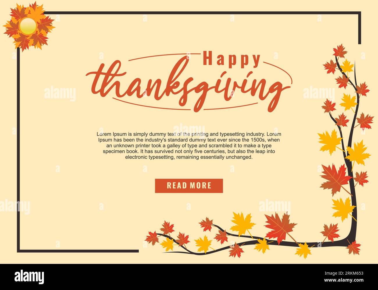 Glücklicher Tag zum Dankeschön mit Herbstlaub. Handgeschriebene moderne Kalligraphie-Schrift. Weihnachtsvorlage für Grußkarte, Einladung, Banner usw. Vect Stock Vektor