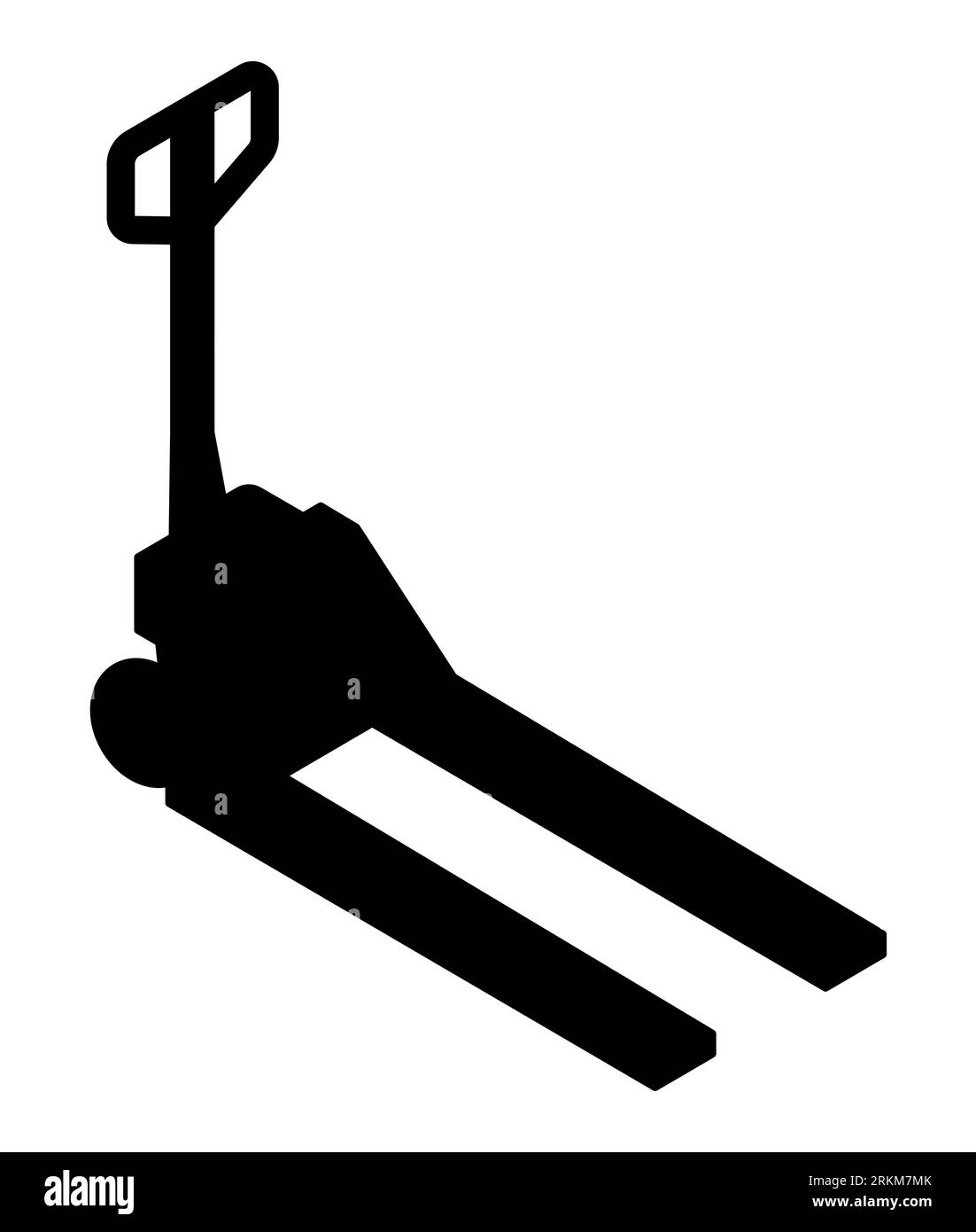 Schwarze Silhouette eines manuellen Gabelstapler-Hochhubwagens, Symbol eines Handpalettenhubwagens, einfacher Frachtvektor isoliert auf weißem Hintergrund Stock Vektor