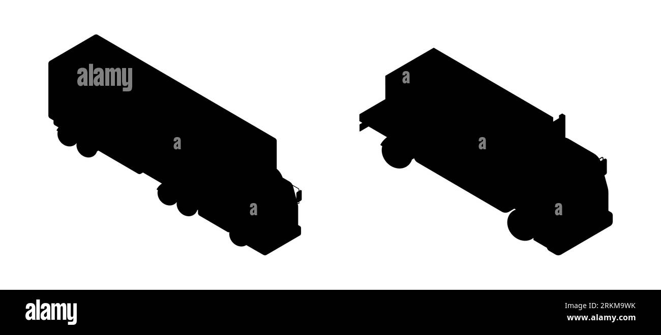 Schwarze Silhouette eines LKW und eines LKW, Vektor von Transportfahrzeugen isoliert auf einem weißen Hintergrund Stock Vektor