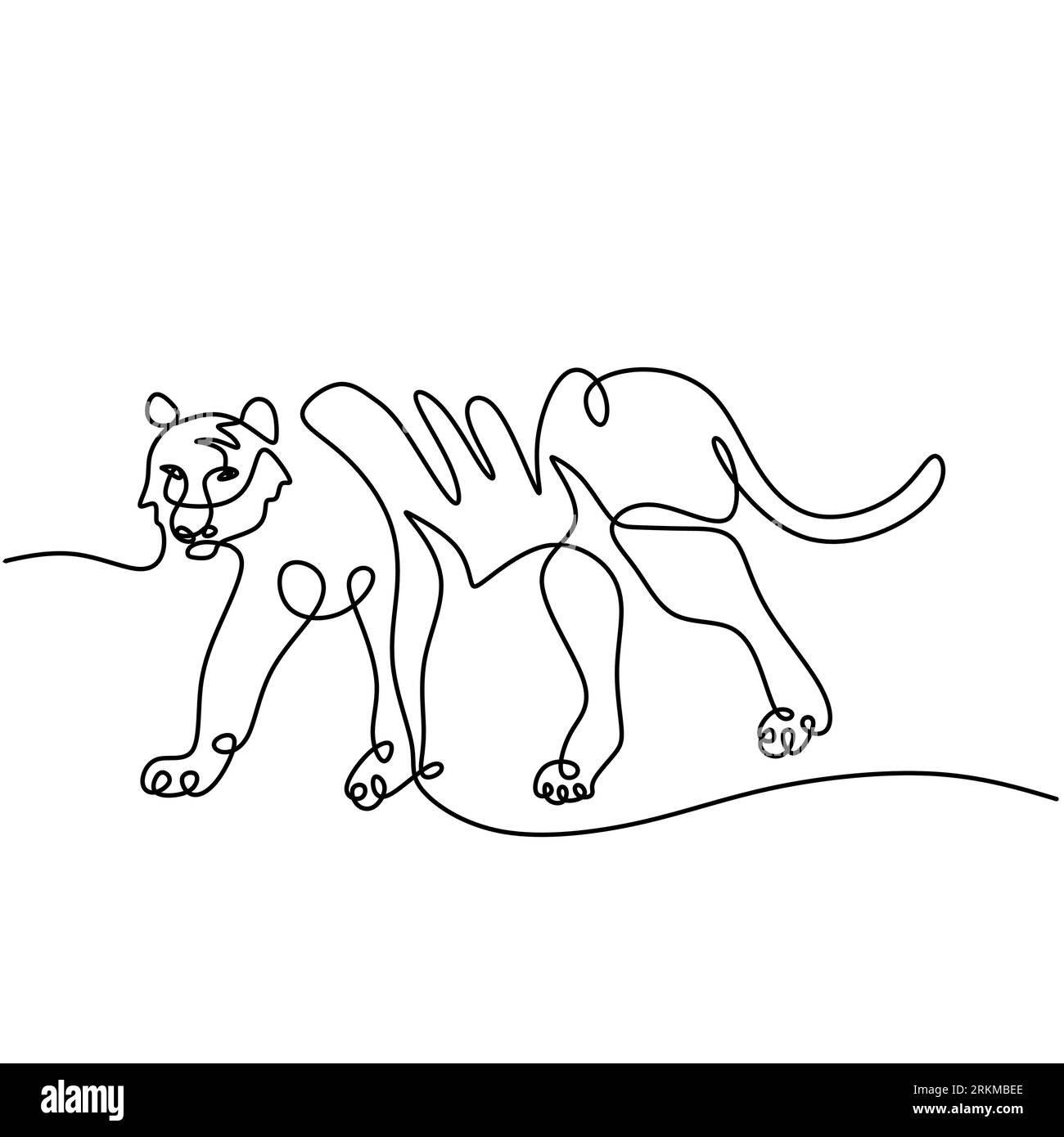 Durchgehende einzeilige Zeichnung von Tiger Running Stock Vektor
