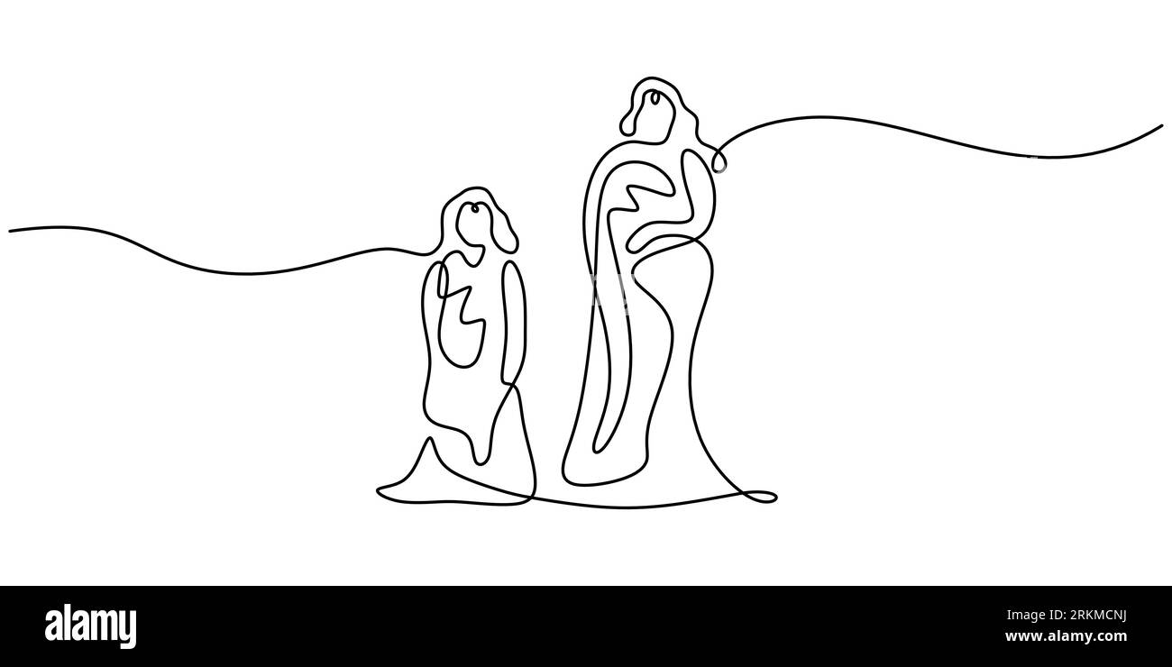 Durchgehende eine einzige Linie indischer Mutter, die traditionelle Kleidung auf weißem Hintergrund trägt. Stock Vektor