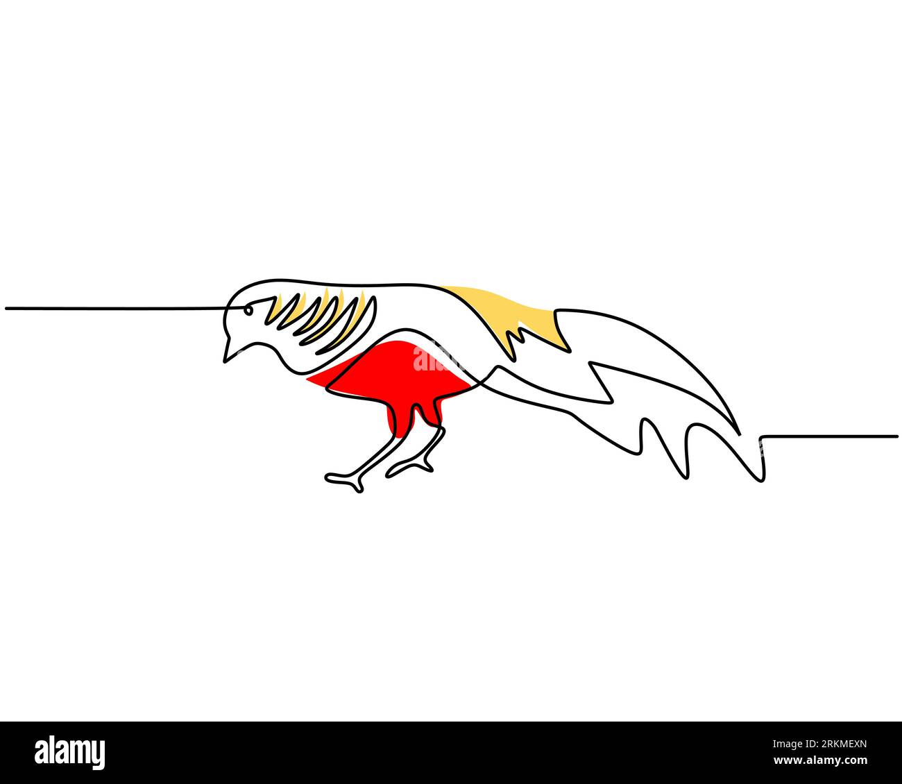Eine durchgehende einzelne Linie von Golden Pheasant. Berühmte Kunst der Vogellinie isoliert auf weißem Hintergrund. Stock Vektor