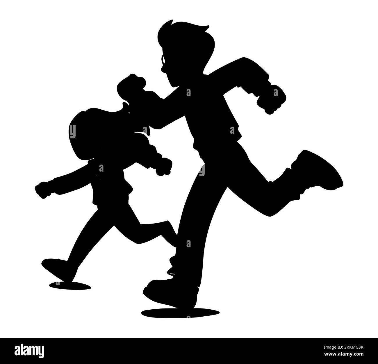 Schwarze Silhouette von Vater und Tochter, die ein Rennen laufen, für Herausforderung oder Wohltätigkeitswettbewerb laufen, Vektor isoliert auf weißem Hintergrund Stock Vektor