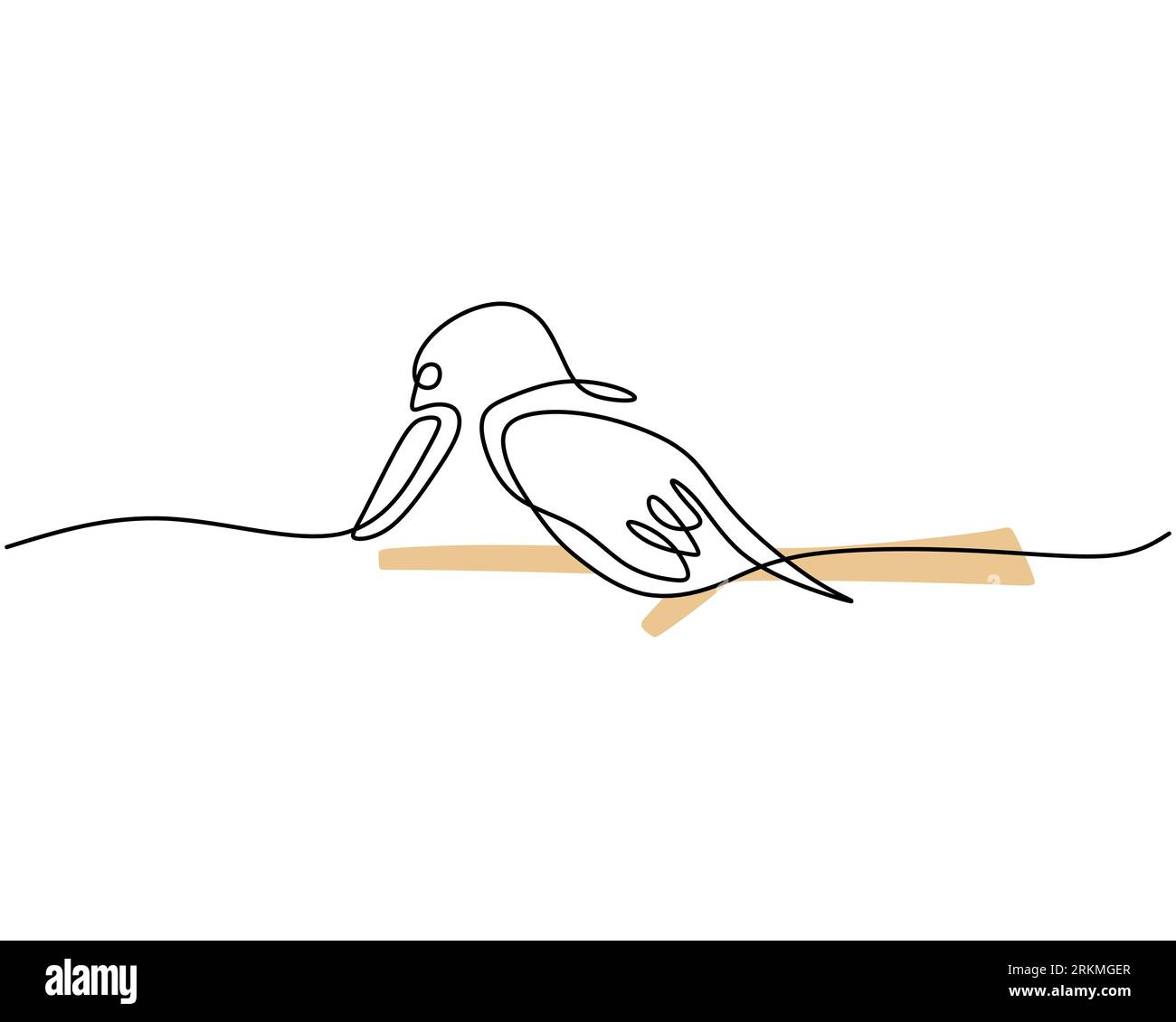 One continuous single line of golden bird. Famous bird line art isolated on white background. Stock Vektor