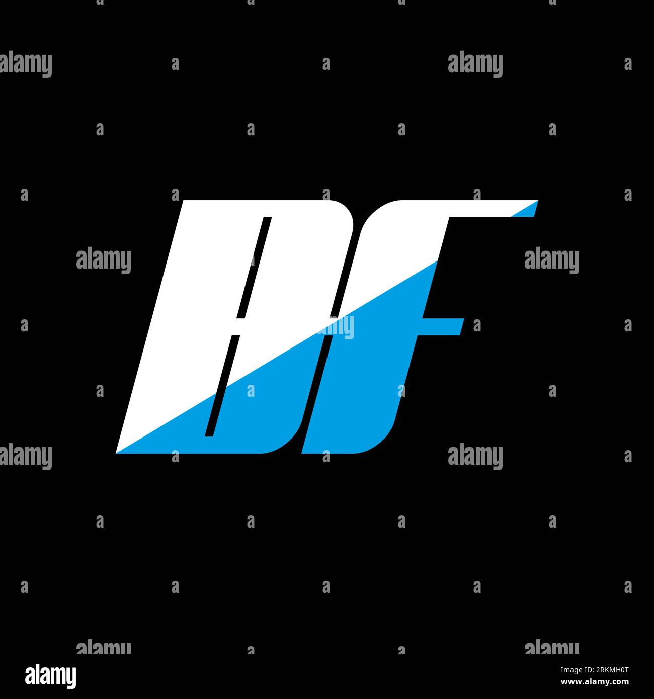 BF-Logo auf schwarzem Hintergrund. BF Creative Initials Letter Logo Konzept. bf-Symboldesign. BF-Symbol mit weißem und blauem Buchstaben auf schwarzem bac Stock Vektor