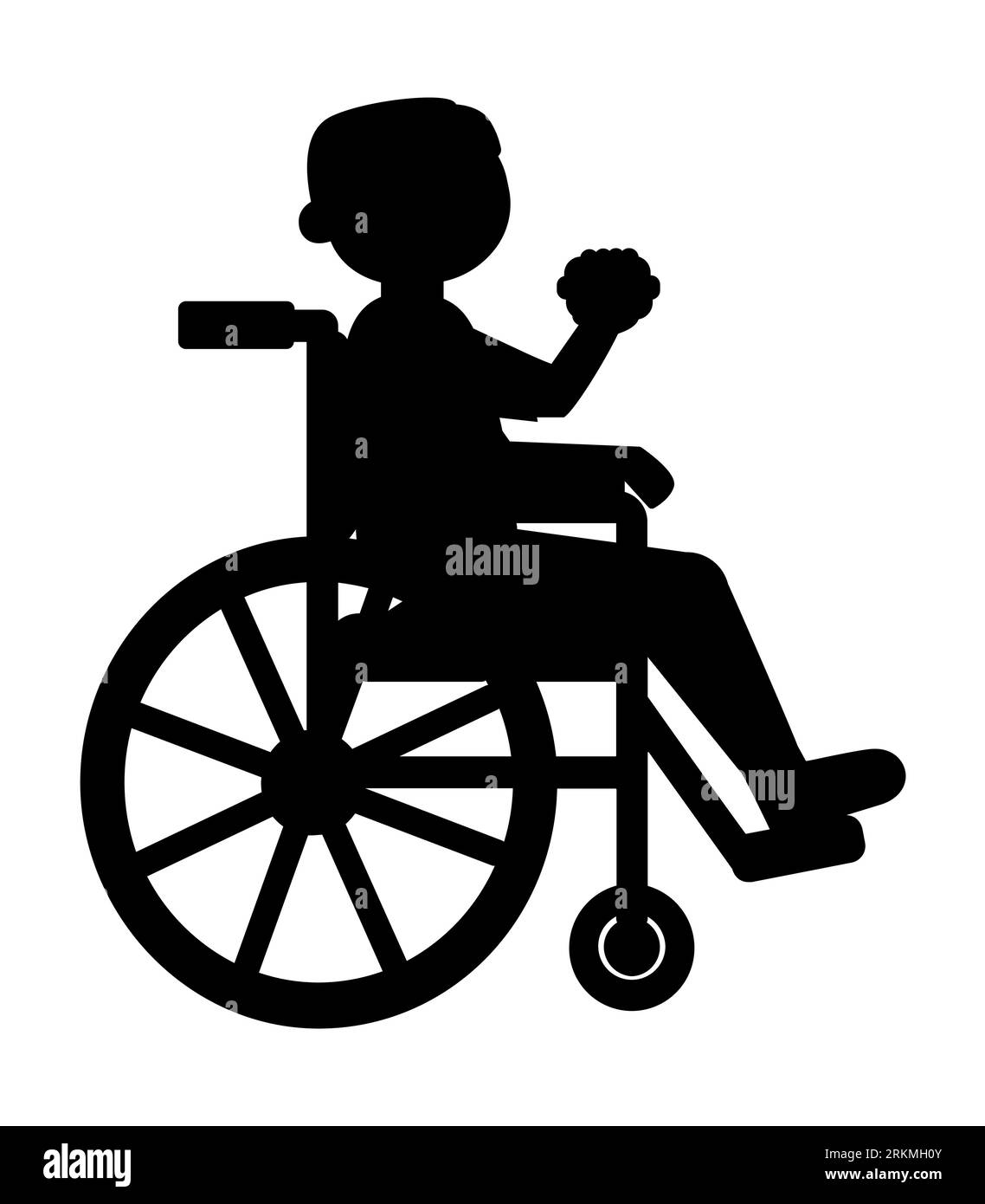Schwarze Silhouette eines Jungen im Rollstuhl, Vektor isoliert auf weißem Hintergrund Stock Vektor