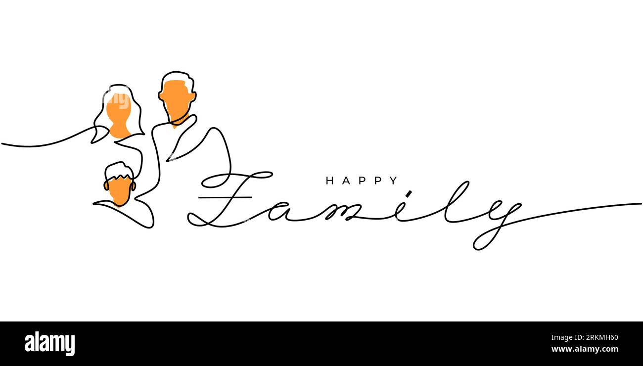 Continuous one single line of happy family poster isolated on white background. Stock Vektor
