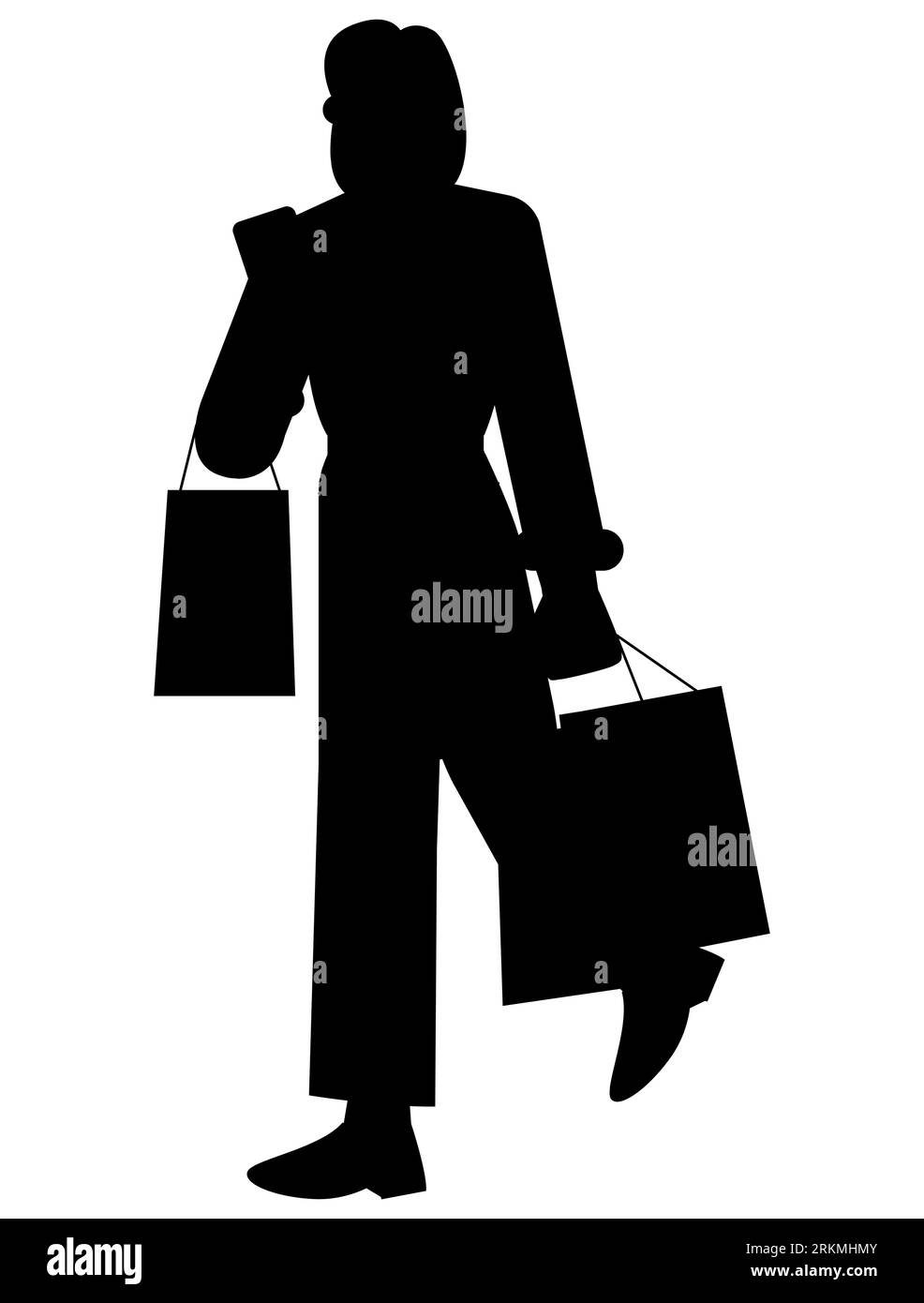 Shopping Girl Vektor Silhouette Illustration, weiblich mit Einkaufstaschen Stock Vektor