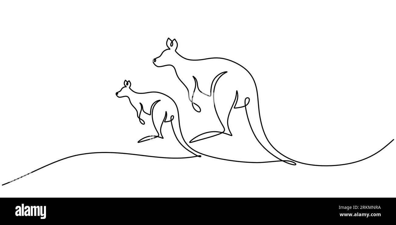 Eine einzige Linie mit zwei Kängurus, die für die australische Feier stehen. Stock Vektor