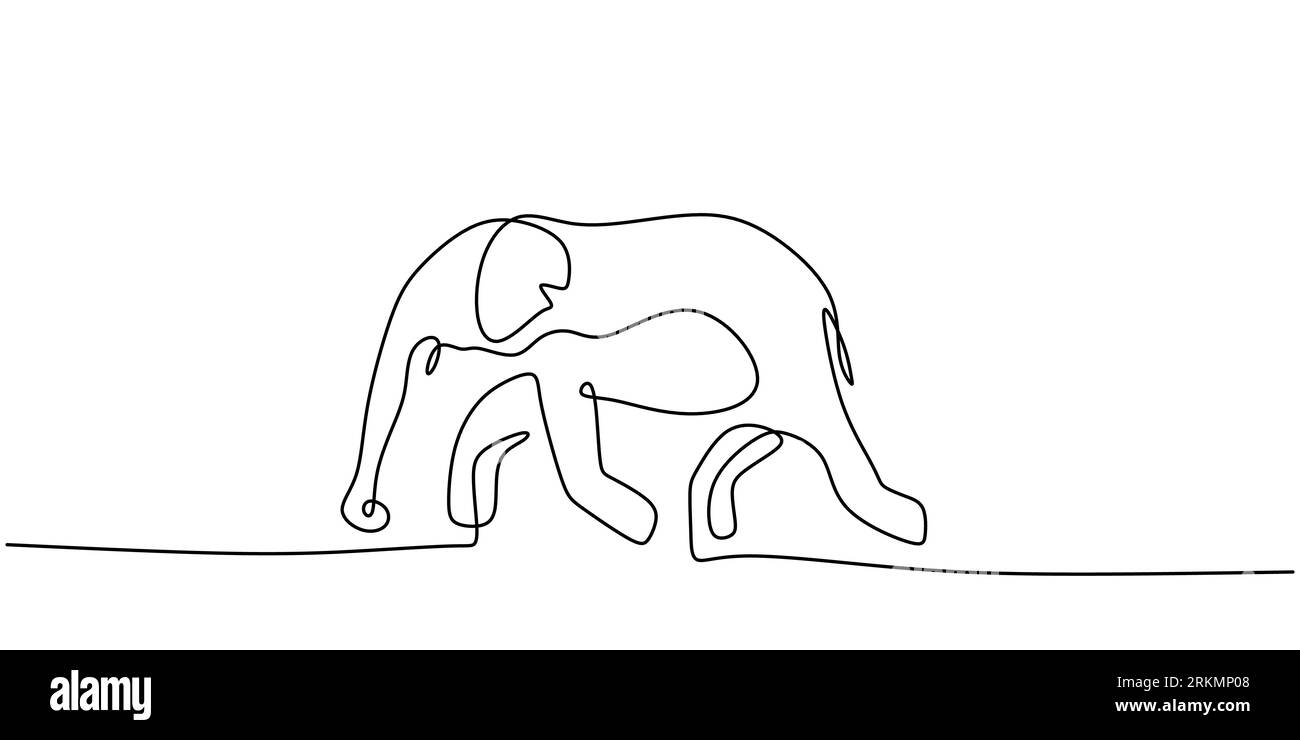 Durchgehende eine einzige Linie von Elefanten, die auf der india Street auf weißem Hintergrund laufen. Stock Vektor
