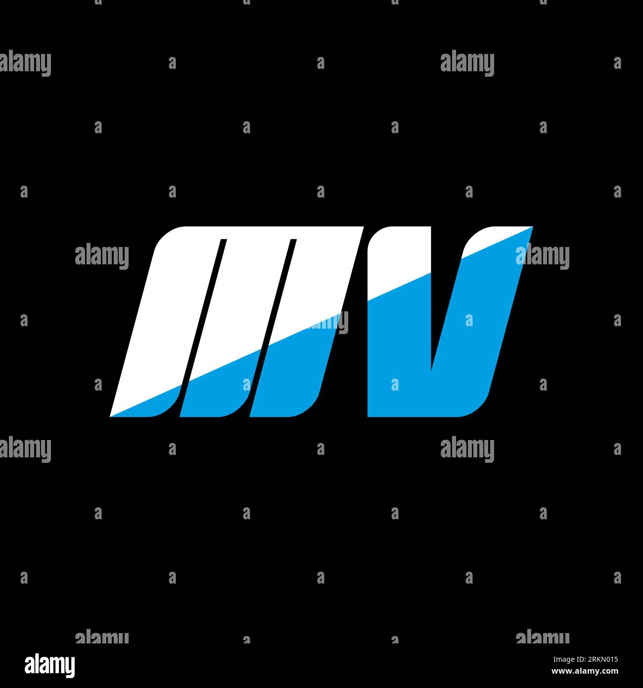 MV-Logo auf schwarzem Hintergrund. MV Creative Initials Letter Logo Konzept. MV-Symboldesign. MV-Symbol mit weißem und blauem Buchstaben auf schwarzem bac Stock Vektor