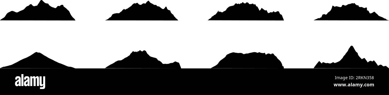 Bergsymbol mit verschneiten Silhouette. Alpen, Hügel, schwarzer Felsen und weiße Landschaft, eisiger Berg. Flache Vektorgrafiken isoliert im Hintergrund. Stock Vektor