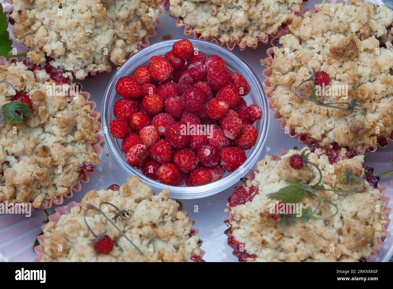 selbstgemachte Streusel aus wilden Erdbeeren Stockfoto