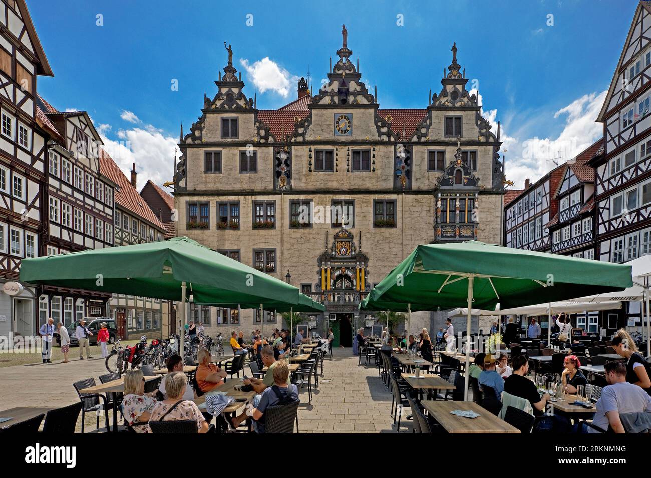 Rathaus von Muenden in der historischen Altstadt, Weserrenaissance, Deutschland, Niedersachsen, Hannoversch Muenden Stockfoto