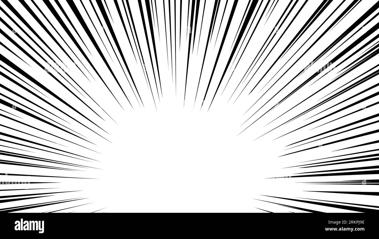 Schwarze, gesättigte Linie mit Fokus auf die Mitte. Rechteckiges Hintergrund-Illustrationsmaterial mit Zeichentrickeffektlinien. Stock Vektor