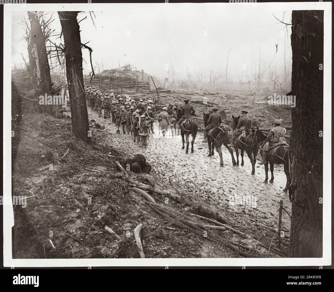 An der Westfront. Der 1. Weltkrieg oder der 1. Weltkrieg, oft abgekürzt als der 1. Weltkrieg, war ein großer globaler Konflikt, der von 1914 bis 1918 andauerte. Es wurde zwischen zwei Koalitionen, den Alliierten und den Mittelmächten, ausgetragen. Kämpfe fanden in ganz Europa, im Nahen Osten, in Afrika, im Pazifik und in Teilen Asiens statt. Im ersten Jahrzehnt des 20. Jahrhunderts nahmen die diplomatischen Spannungen zwischen den europäischen Großmächten zu. Dies erreichte am 28. Juni 1914 einen Höhepunkt, als ein bosnischer Serbe namens Gavrilo Princip Erzherzog Franz Ferdinand ermordete. Stockfoto