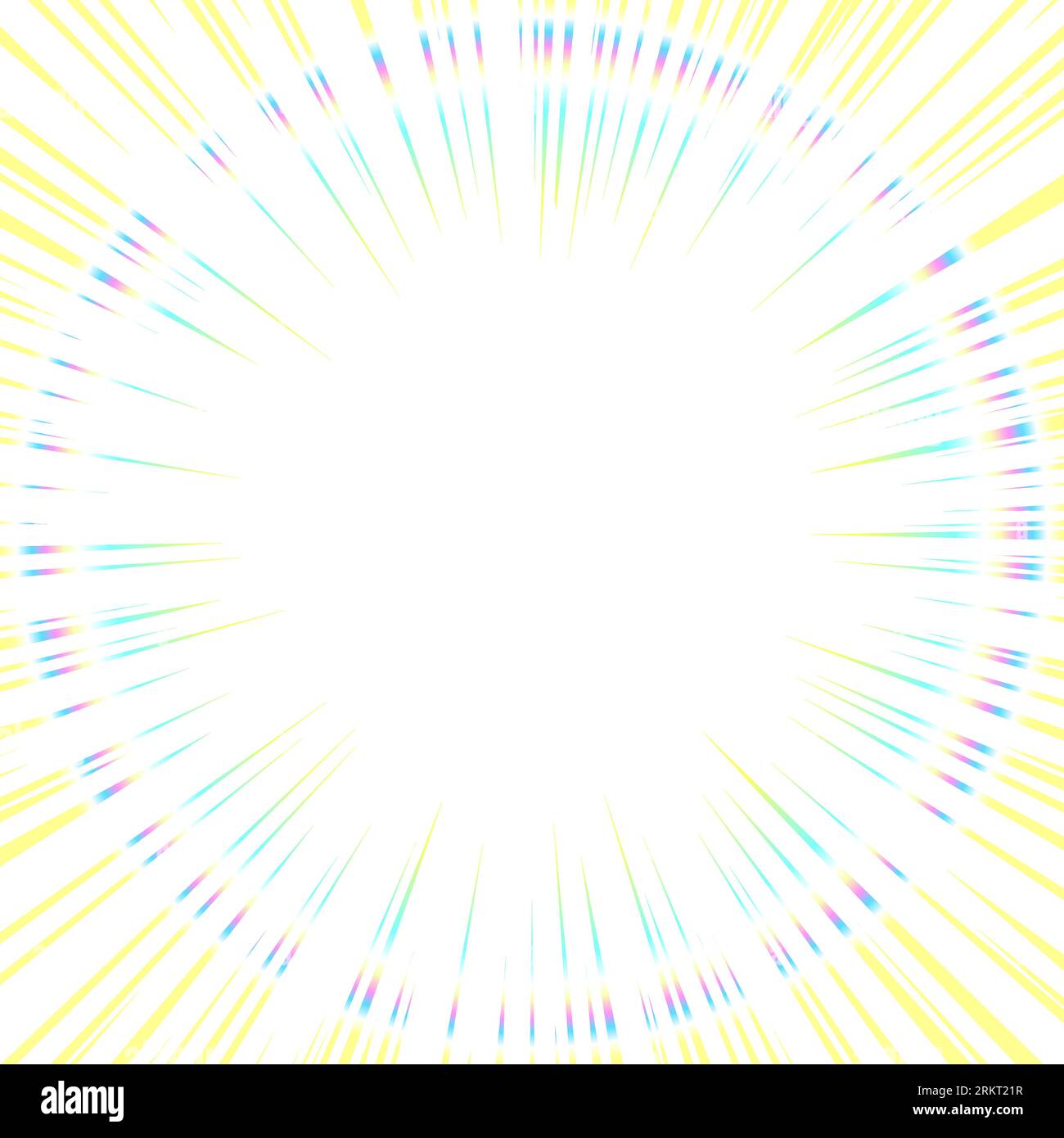 Konzentrierte Linie aus gelbem Licht mit schillernden Ringen. Quadratisches Hintergrund-Illustrationsmaterial mit gezeichneten Linien mit Cartoon-Effekt. Stock Vektor