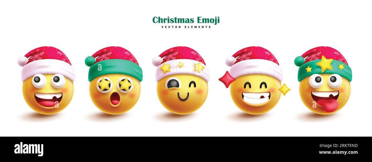 Weihnachtsfiguren Emoji-Vektor-Set-Design. Emojis Charaktere Elemente für die Emoticon-Kollektion der weihnachtssaison. Vektor-Illustration XMAS Stock Vektor