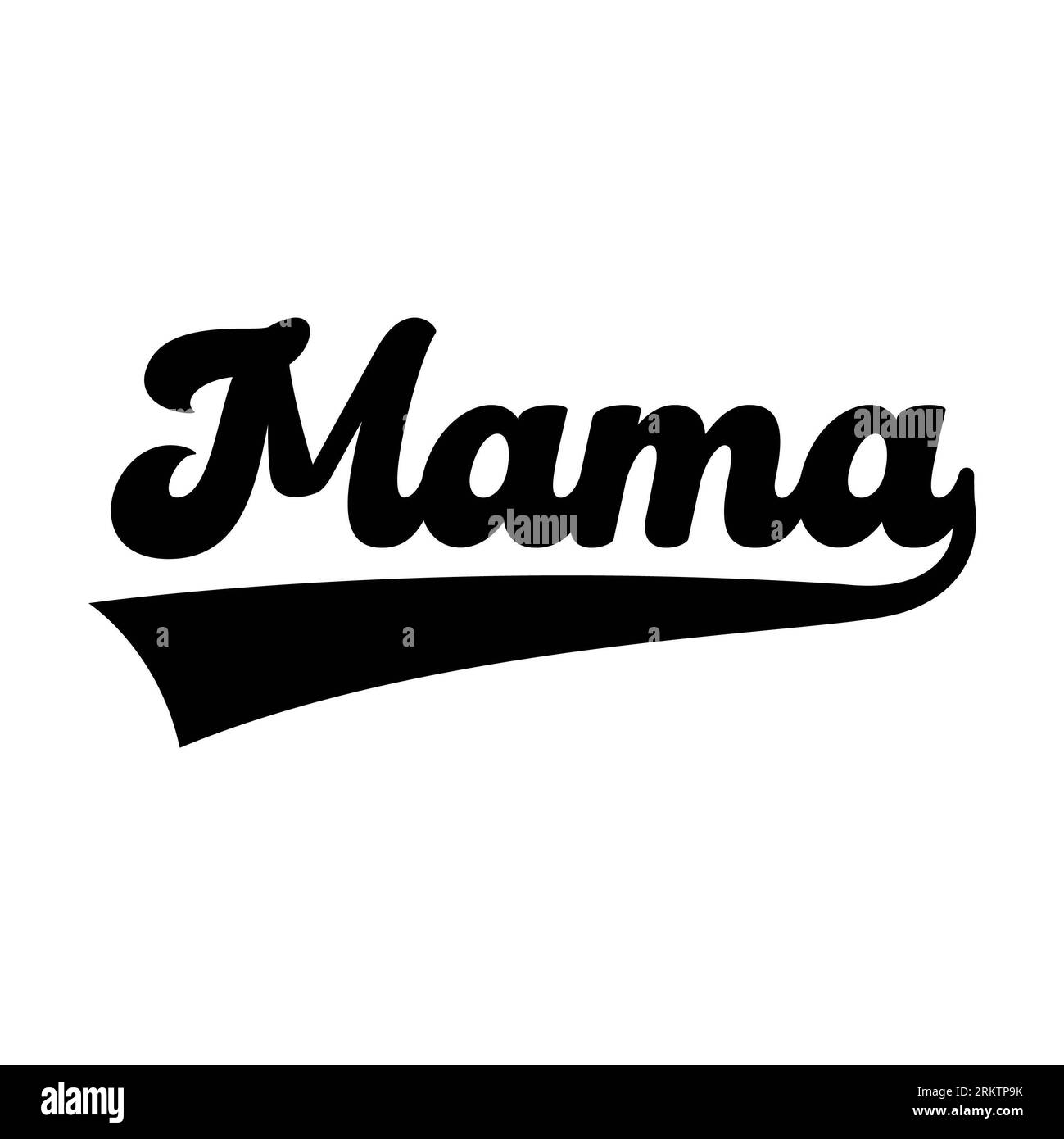 Mama Retro Vintage Swoosh Text auf weißem Hintergrund. Isolierte Abbildung. Stockfoto