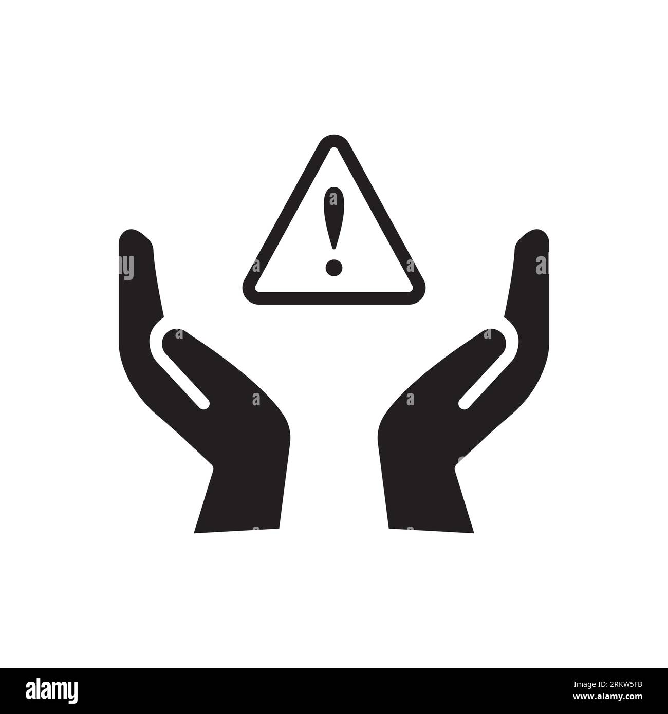 Ausrufezeichen auf dem Handflächenvektorsymbol Stock Vektor