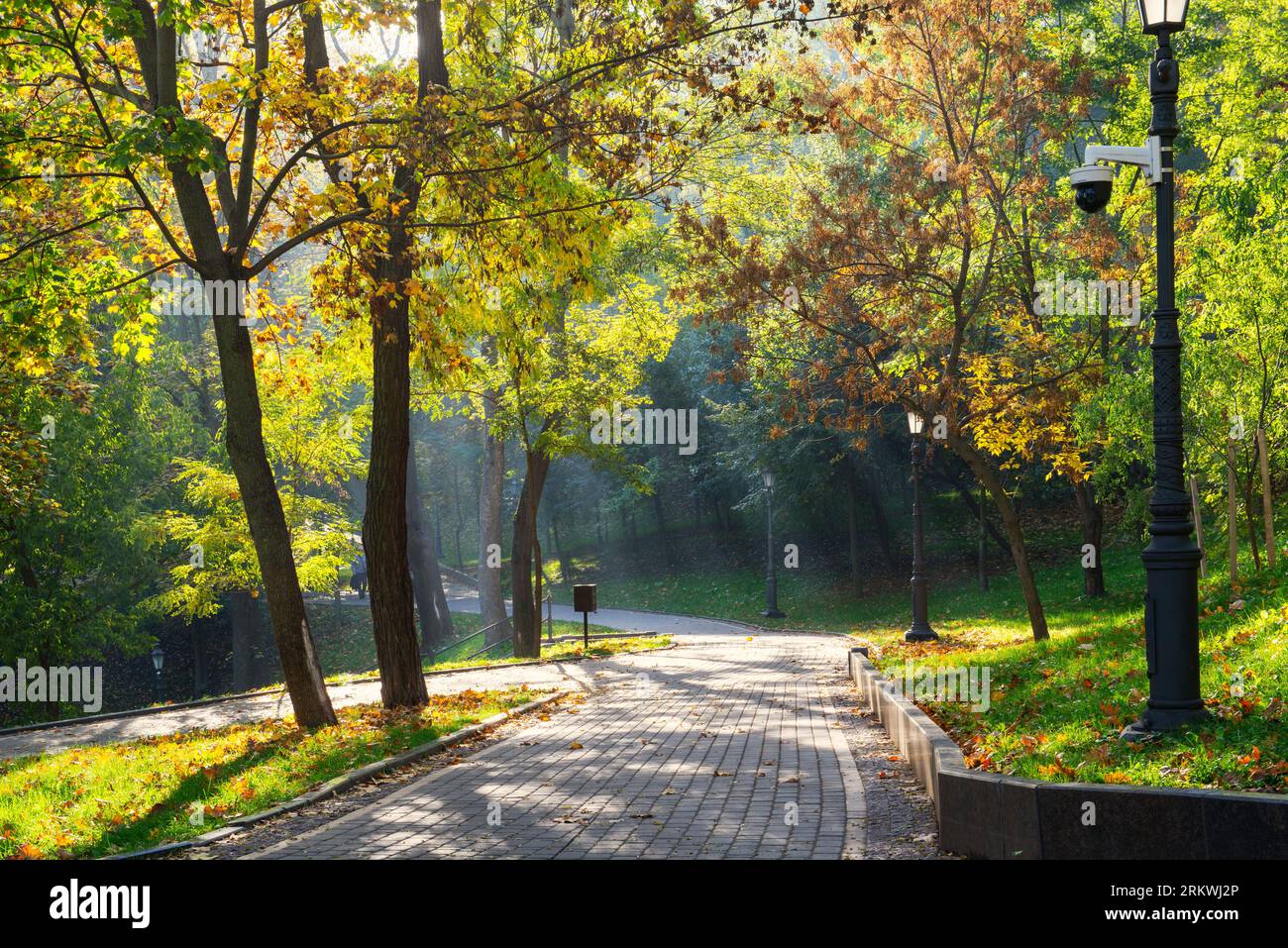 Wunderschöne Herbstszene im St. Volodymyr Hill Park in Kiew, Ukraine Stockfoto