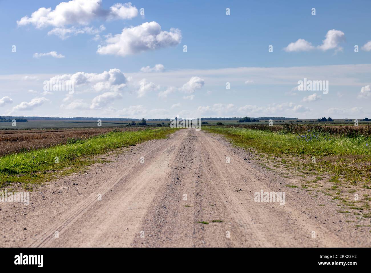 Unbefestigte Autobahn in ländlichen Gebieten, Teil einer einfachen Straße in ländlichen Gebieten ohne hochwertige Straßenoberfläche Stockfoto
