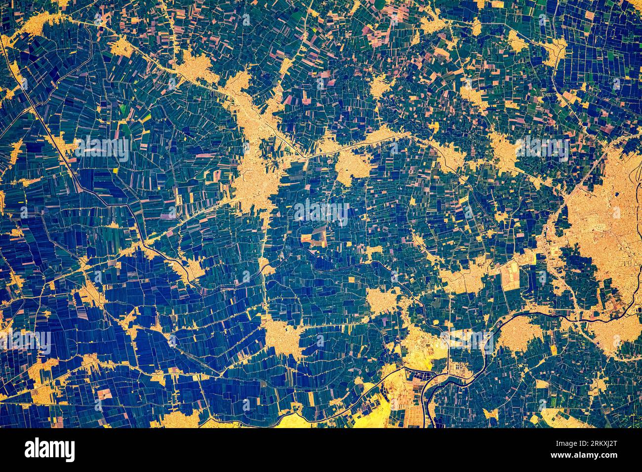 Grüne Gegend in Ägypten. Digitale Bildverbesserung durch die NASA. Stockfoto
