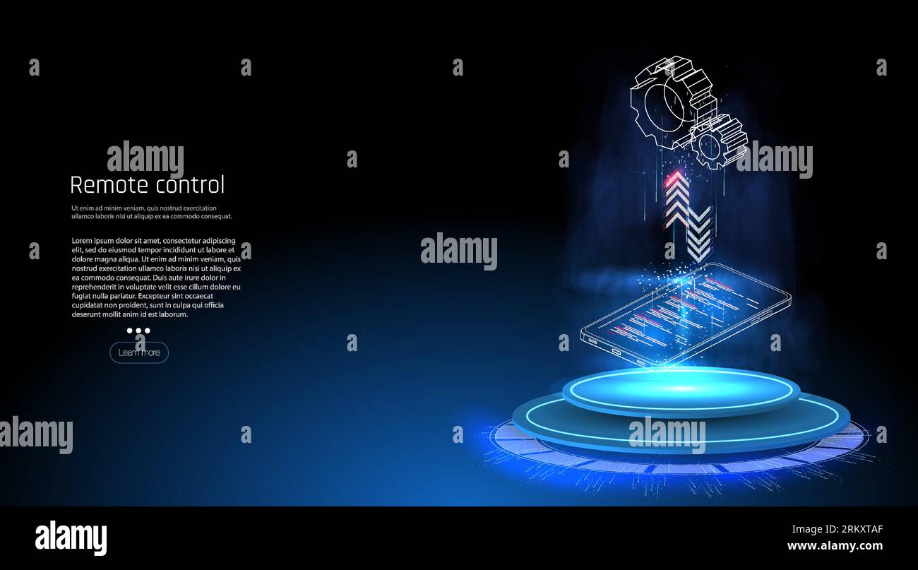 Interface for Smartphone app. Vector Smartphone with digital logo smart home stand at iot icons. Smart phone controls devices of smart home Digital te Stock Vektor