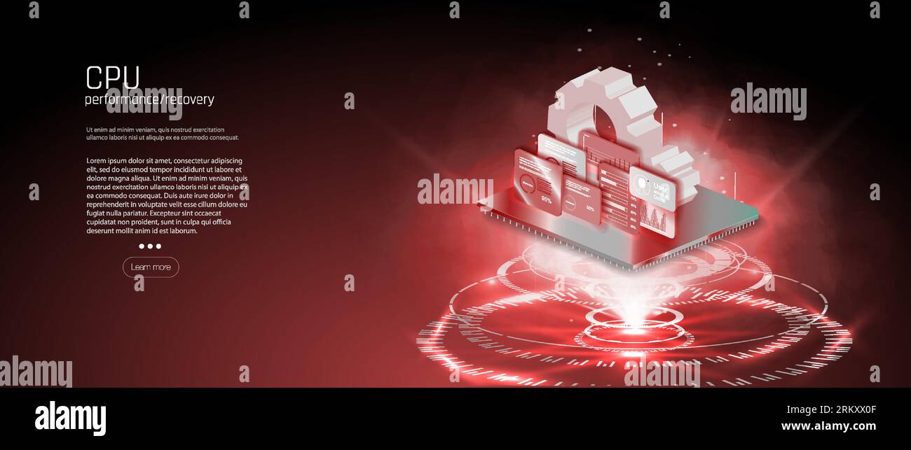 Quantum computer, large data processing, database concept. CPU isometric banner Central Computer Processors CPU concept Presentation microchip process Stock Vektor