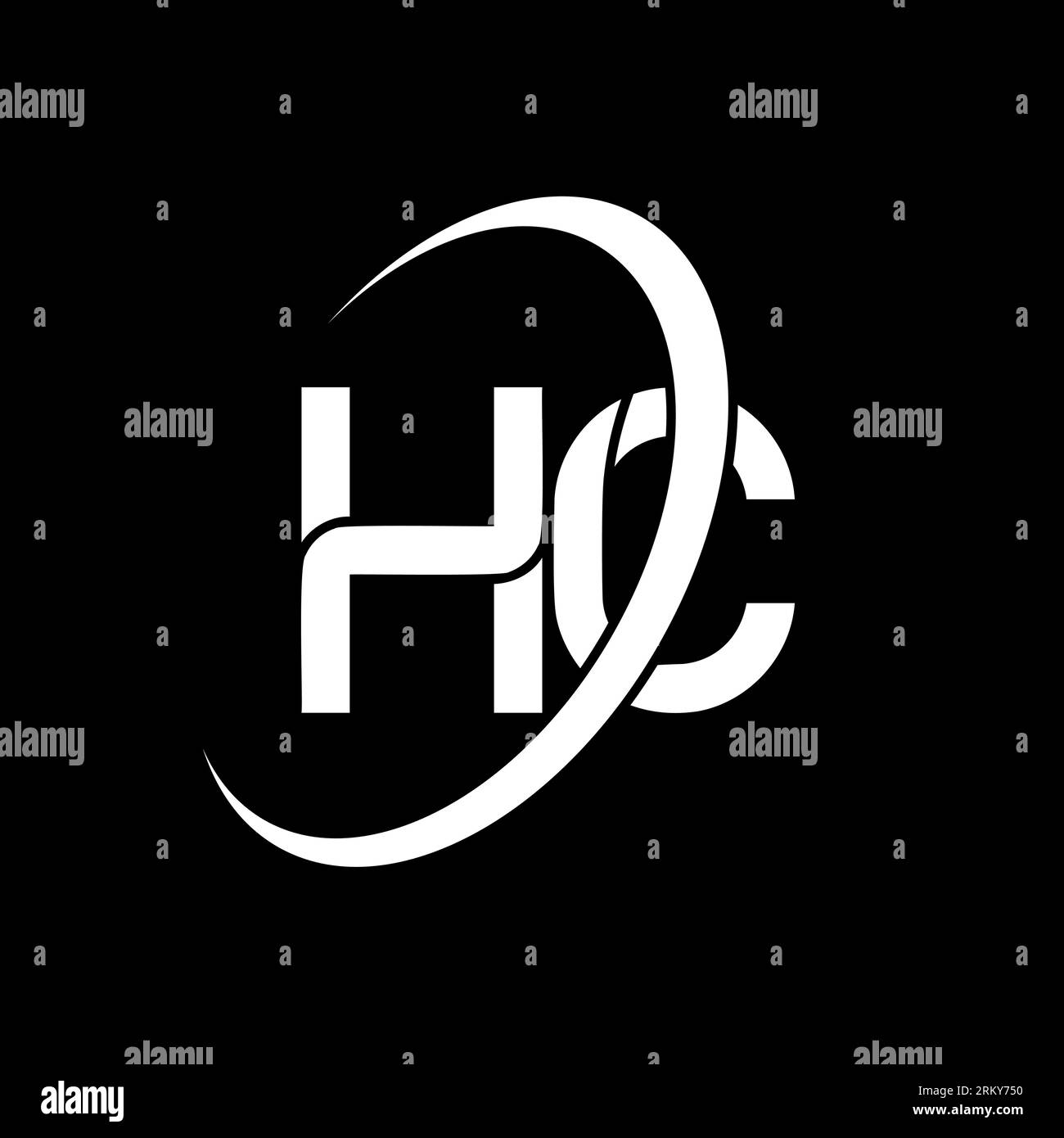 HC-Logo. H C-Ausführung. Weißer HC-Buchstabe. Logo mit HC/H C-Buchstaben. Anfangsbuchstabe HC Linked Circle Monogram Logo in Großbuchstaben. Stock Vektor
