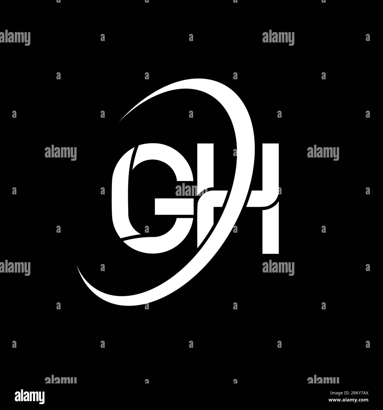 GH-Logo. G H-Ausführung. Weißer GH-Buchstabe. Logo mit GH/G H-Buchstaben. Anfangsbuchstabe GH gekoppelter Kreis Monogramm-Logo in Großbuchstaben. Stock Vektor