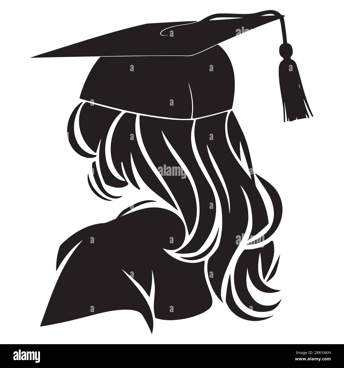 Schwarz-weiße Illustration eines Mädchens in einem Studentenhut Stock Vektor