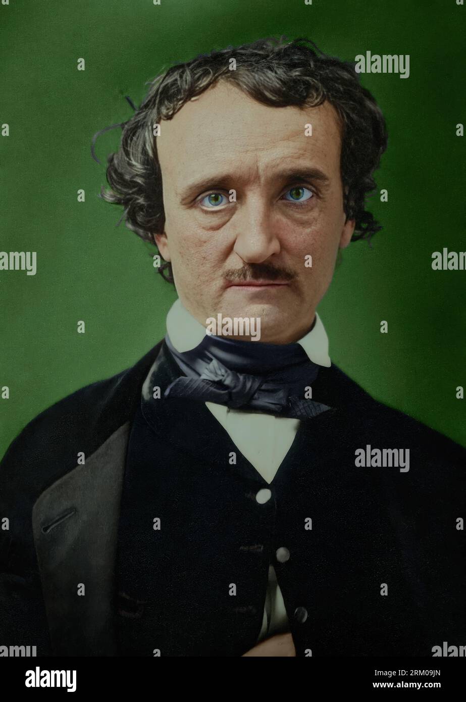 Porträt von Edgar Allan Poe, um 1849. Bitte beachten Sie, dass das Gesicht digital verbessert wurde, um den Augen Klarheit und Textur zu verleihen. Nein Stockfoto
