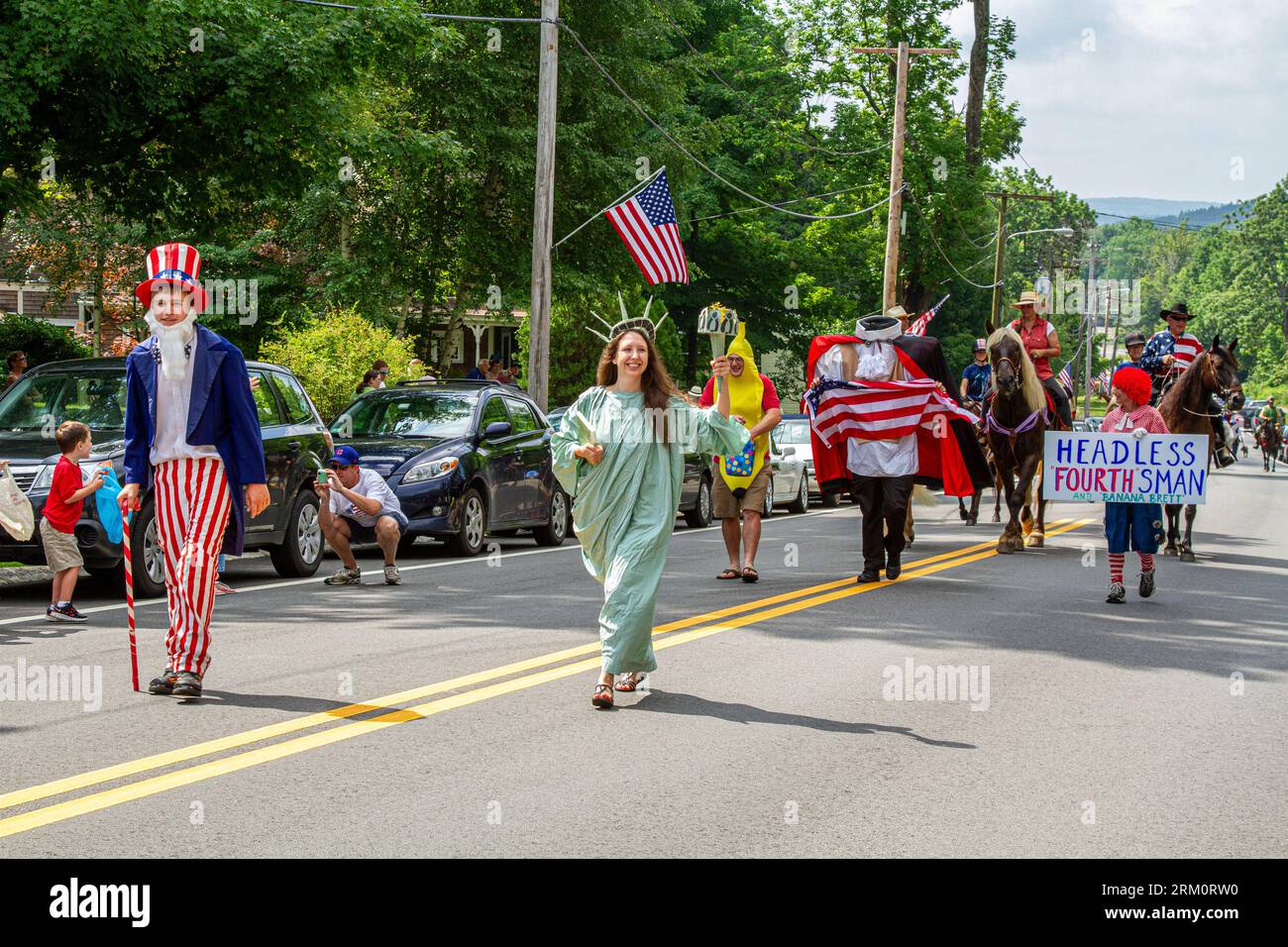 Eine Feier und Parade im vierten Juli in einer kleinen ländlichen Stadt in Massachusetts Stockfoto