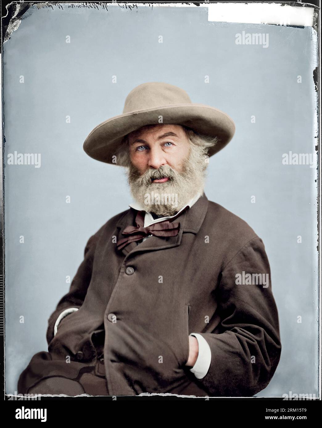 Walt whitman. CA. 1860-65. Graue Augen. Keine Beschreibung seiner Augenfarbe im Internet gefunden. Zeitgenössische Gemälde haben blaue, graue Versionen gezeigt. Stockfoto