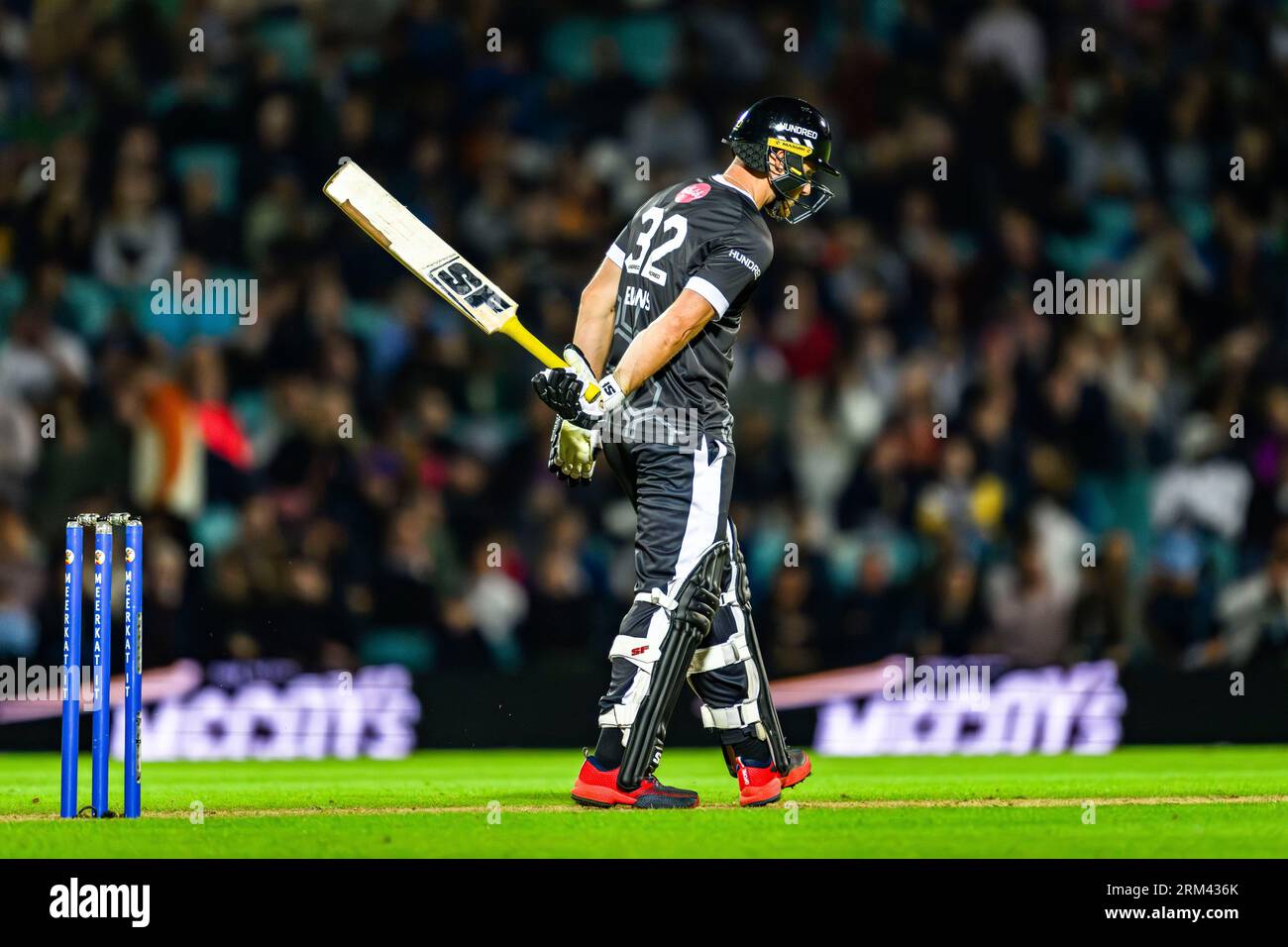 LONDON, VEREINIGTES KÖNIGREICH. 26. August 2023. Laurie Evans von Manchester Originals (Capt.) während des Eliminator – Manchester Originals vs Southern Brave auf dem Kia Oval Cricket Ground am Samstag, den 26. August 2023 in LONDON. Quelle: Taka Wu/Alamy Live News Stockfoto