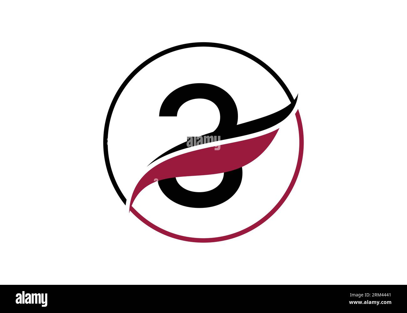 Initial 3 Alphabet mit Swoosh oder Ocean Wave Logo Design Vector Template Stock Vektor