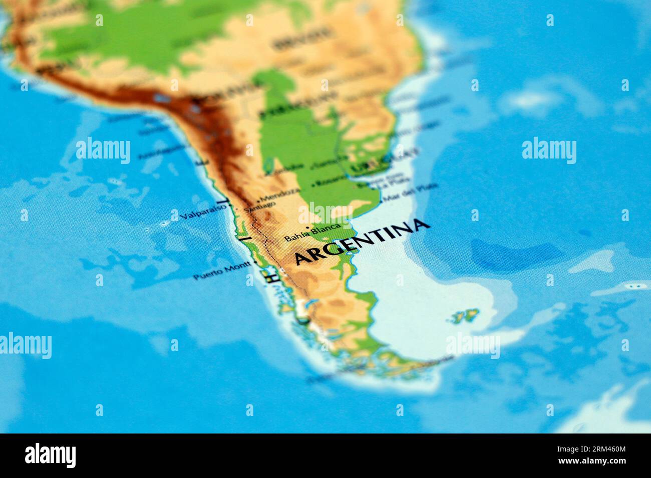 Weltkarte von Südamerika und argentinien Land in Nahaufnahme Stockfoto