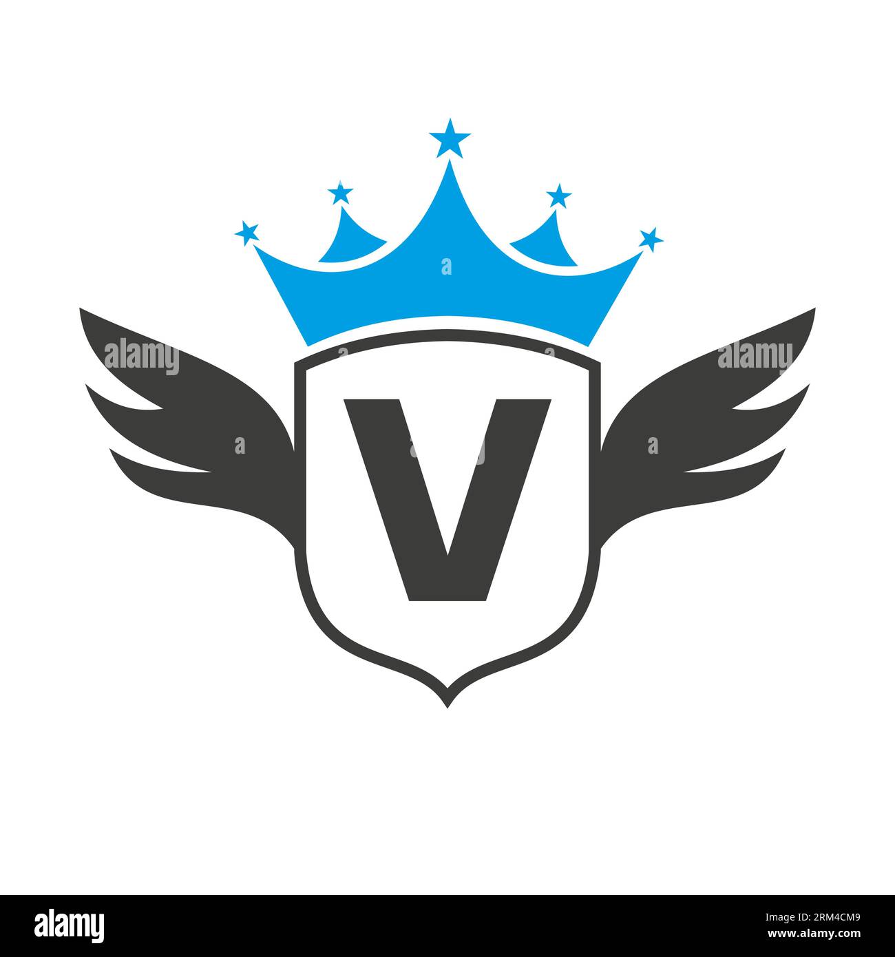 Logo „V Transportation“ mit Flügel, Schild und Krone. Wing-Logo Auf Shield-Symbol Stock Vektor