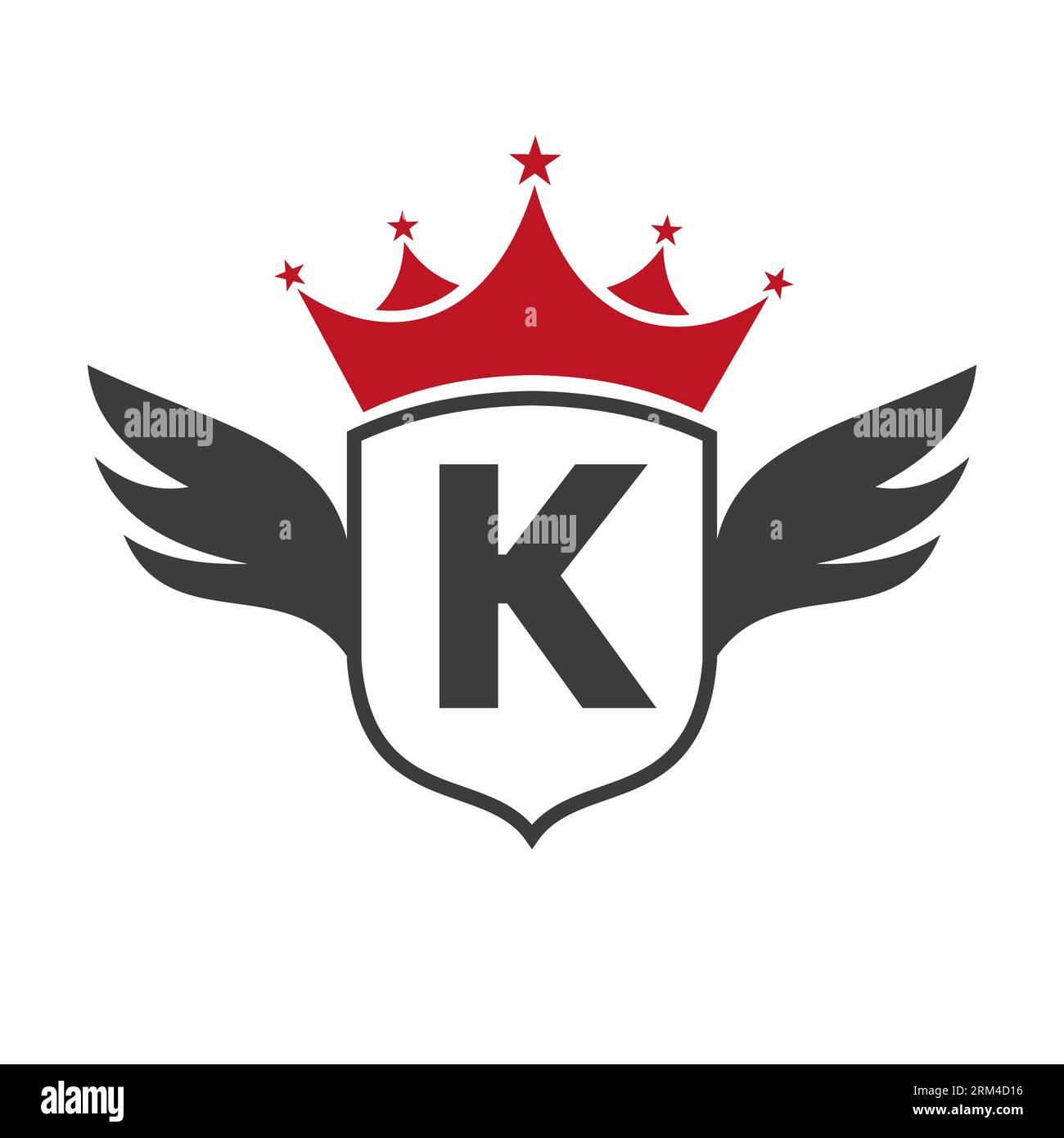 Logo mit Buchstabe K für den Transport mit Flügel, Schild und Krone. Wing-Logo Auf Shield-Symbol Stock Vektor