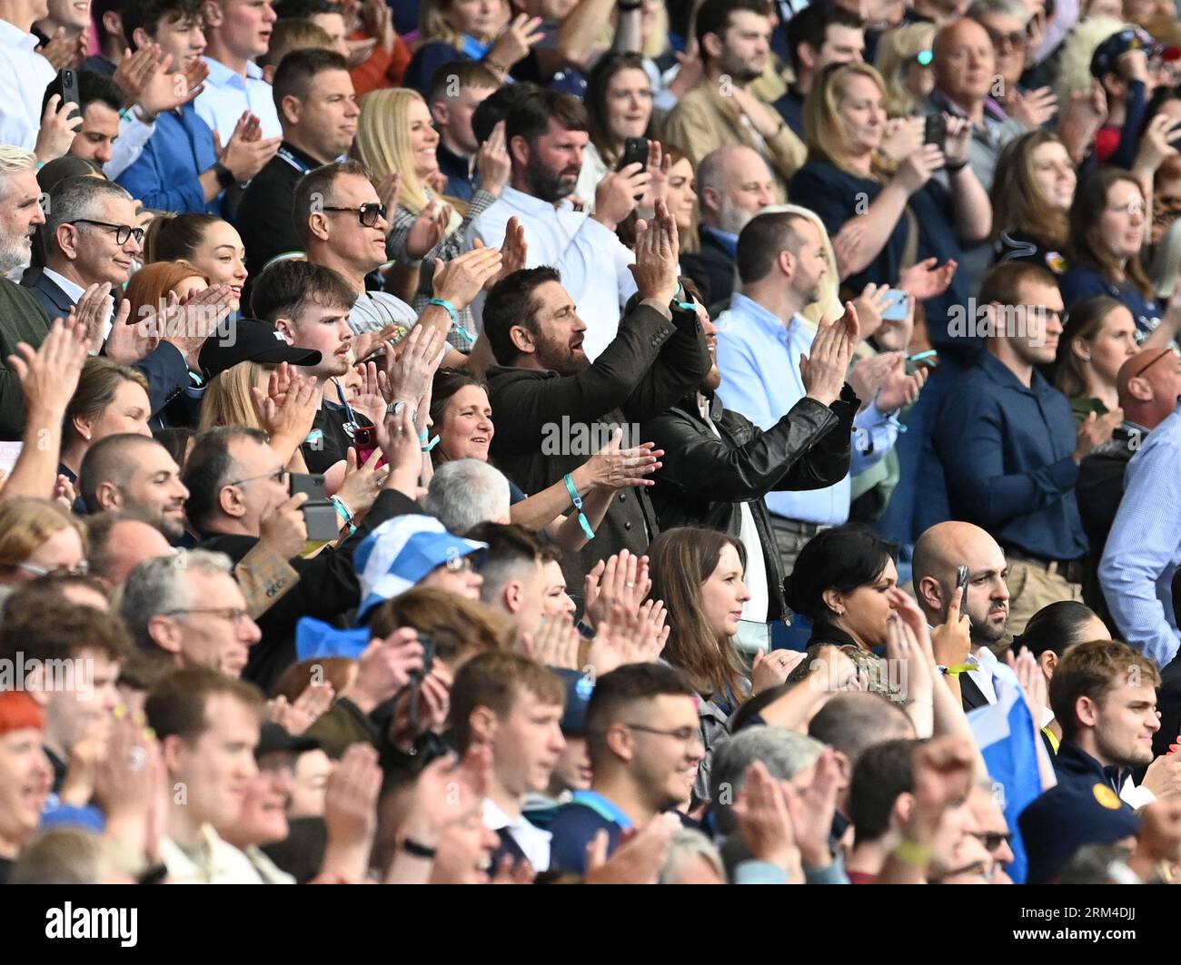 Scottish Gas Murrayfield Stadium. Edinburgh.Scotland, Großbritannien. 26. August 2023. Famous Grouse Nations Series Match Scotland vs Georgia. Schauspieler Gerard Butler in Murrayfield. Quelle: eric mccowat/Alamy Live News Stockfoto