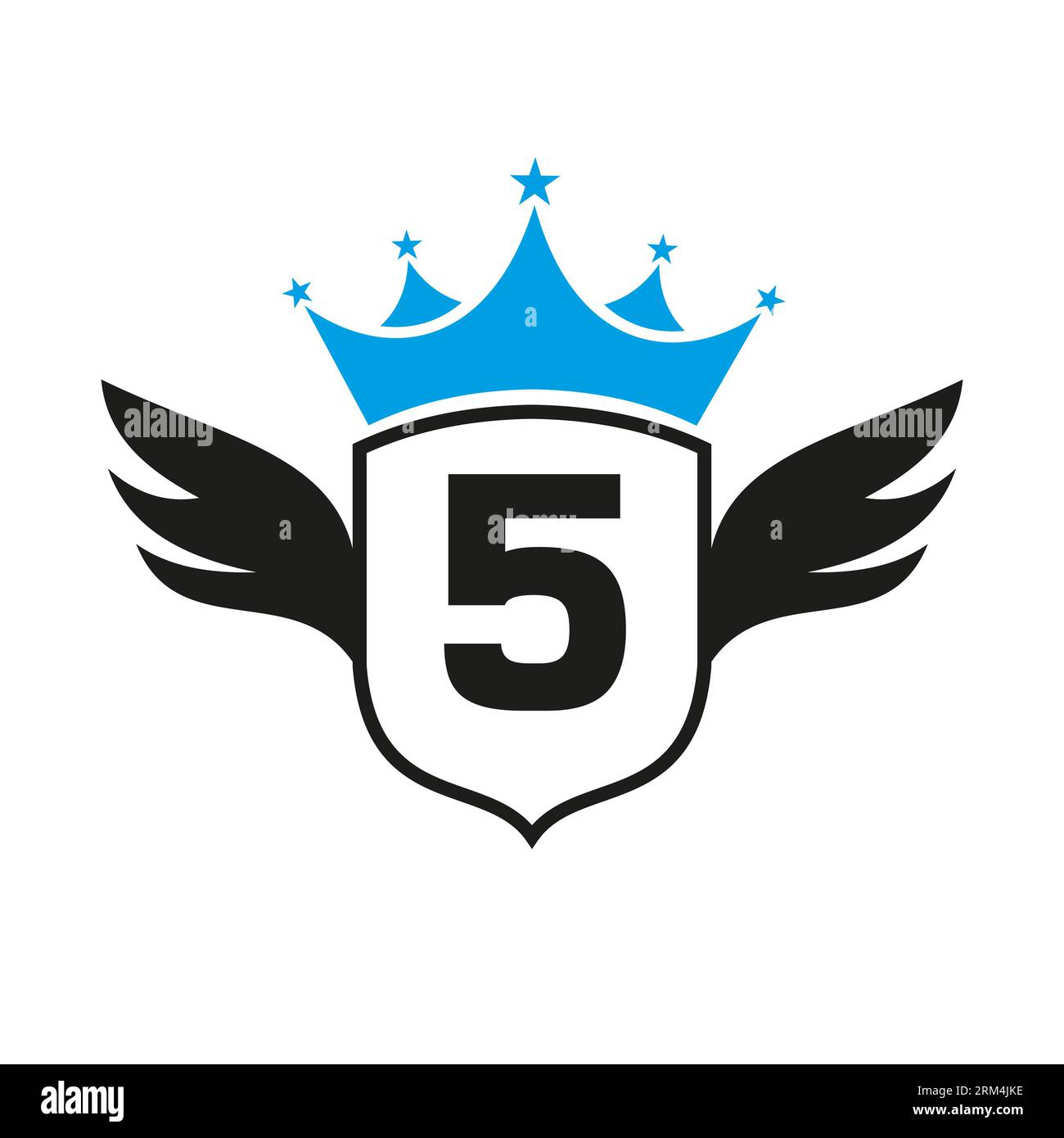 „Letter 5 Transportation“-Logo Mit Flügel, Schild Und Kronen-Symbol. Wing-Logo Auf Shield-Symbol Stock Vektor