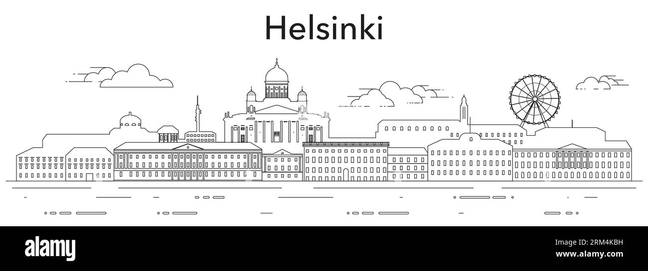 Helsinki Stadtbild Linie Kunst Vektor Illustration Stock Vektor