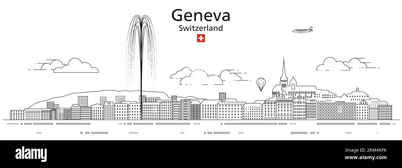 Genfer Stadtbild Linie Kunst Vektor Illustration Stock Vektor