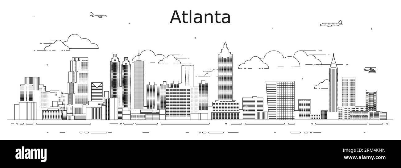 Atlanta Stadtbild Linie Kunst Vektor Illustration Stock Vektor