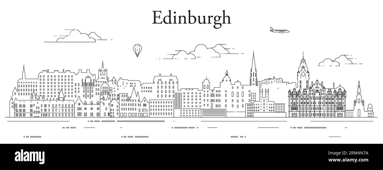 Edinburgh Stadtbild Linie Kunst Vektor Illustration Stock Vektor