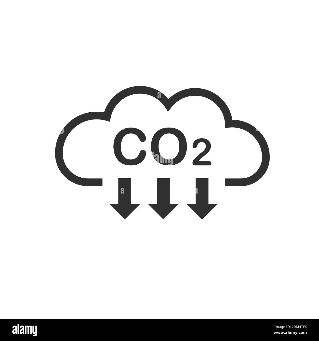 Kohlendioxidemissionen. Symbol für schwarze Wolke und co2-Reduzierung. Symbol für Luftverschmutzung. Vektorillustration isoliert auf weißem Hintergrund. Stock Vektor